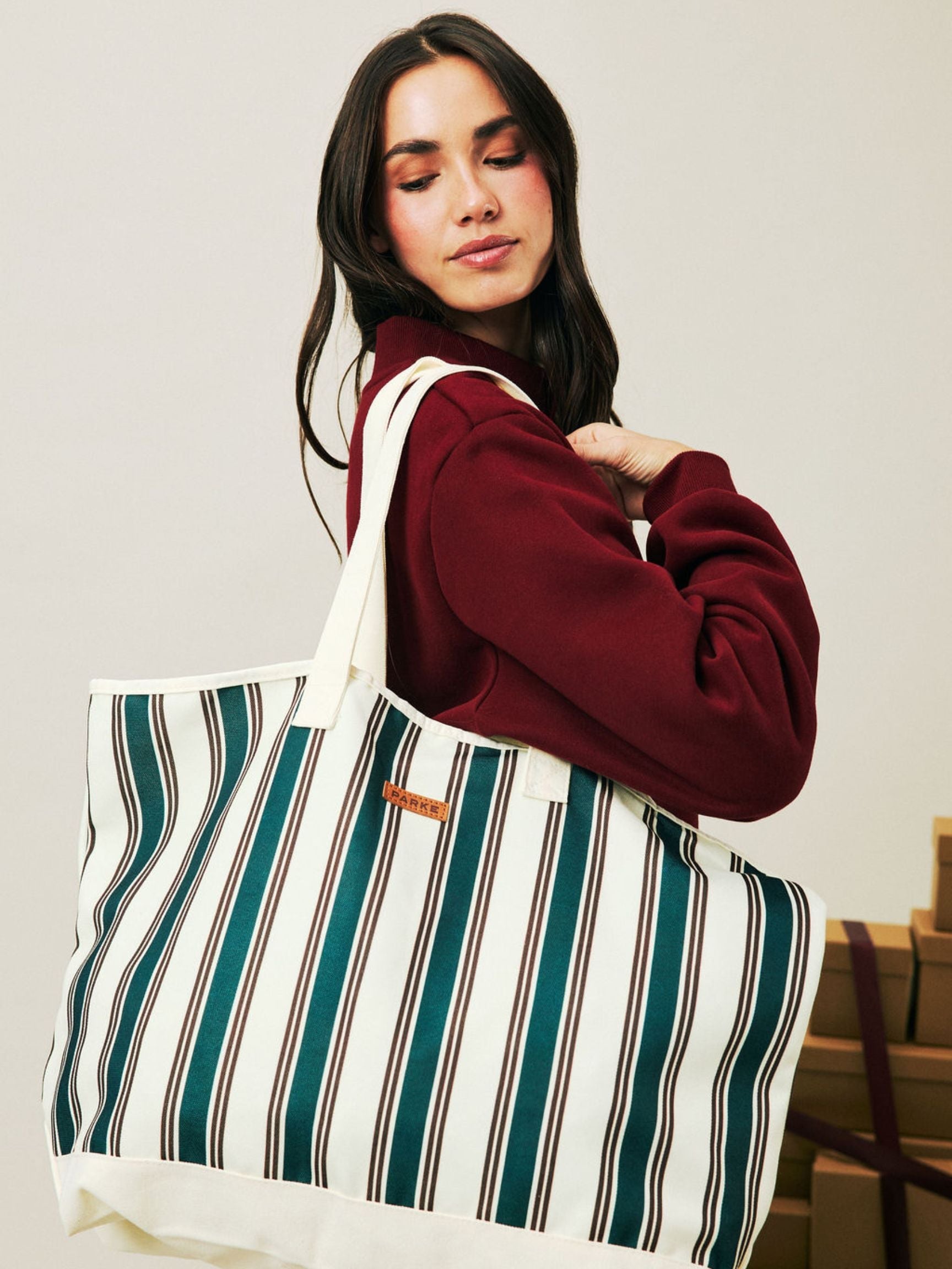 Holiday Striped Oversized Tote