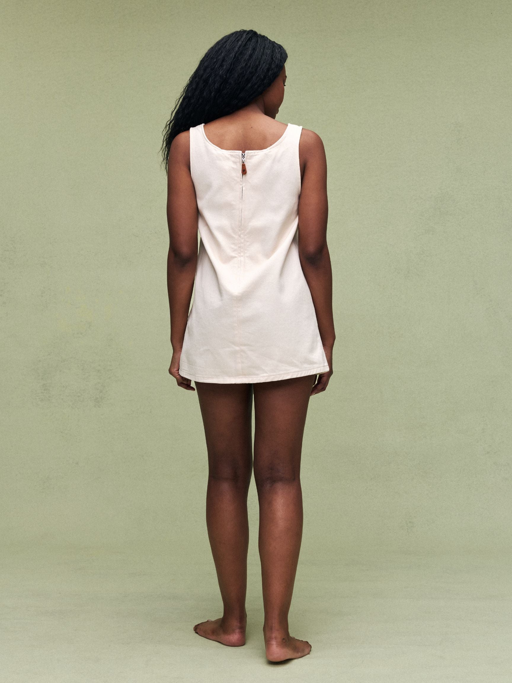 Denim Mini Dress - Cream
