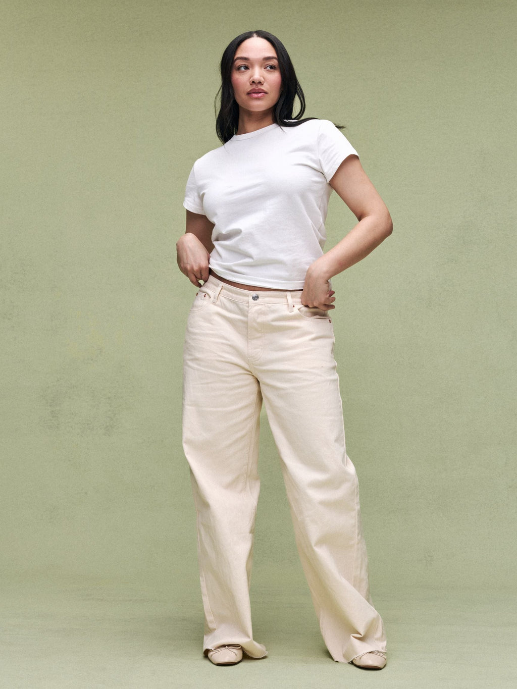 Low Rise Baggy Jeans - Cream
