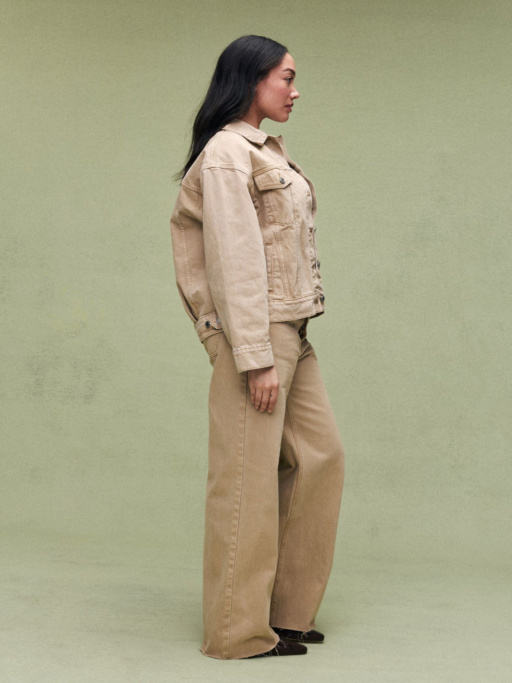 Oversized Denim Jacket - Camel
