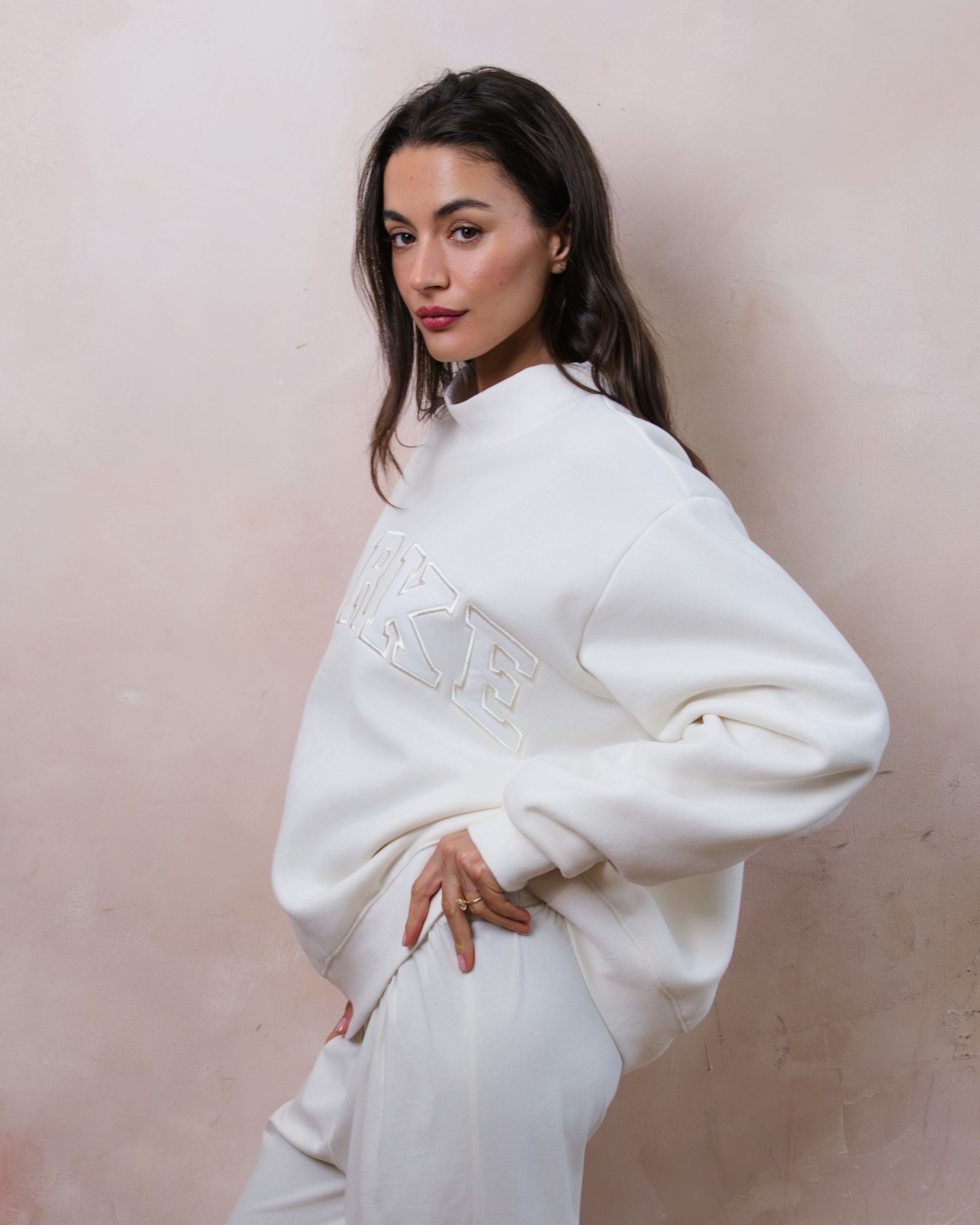 Bridal Varsity Mockneck - Pearl + White
