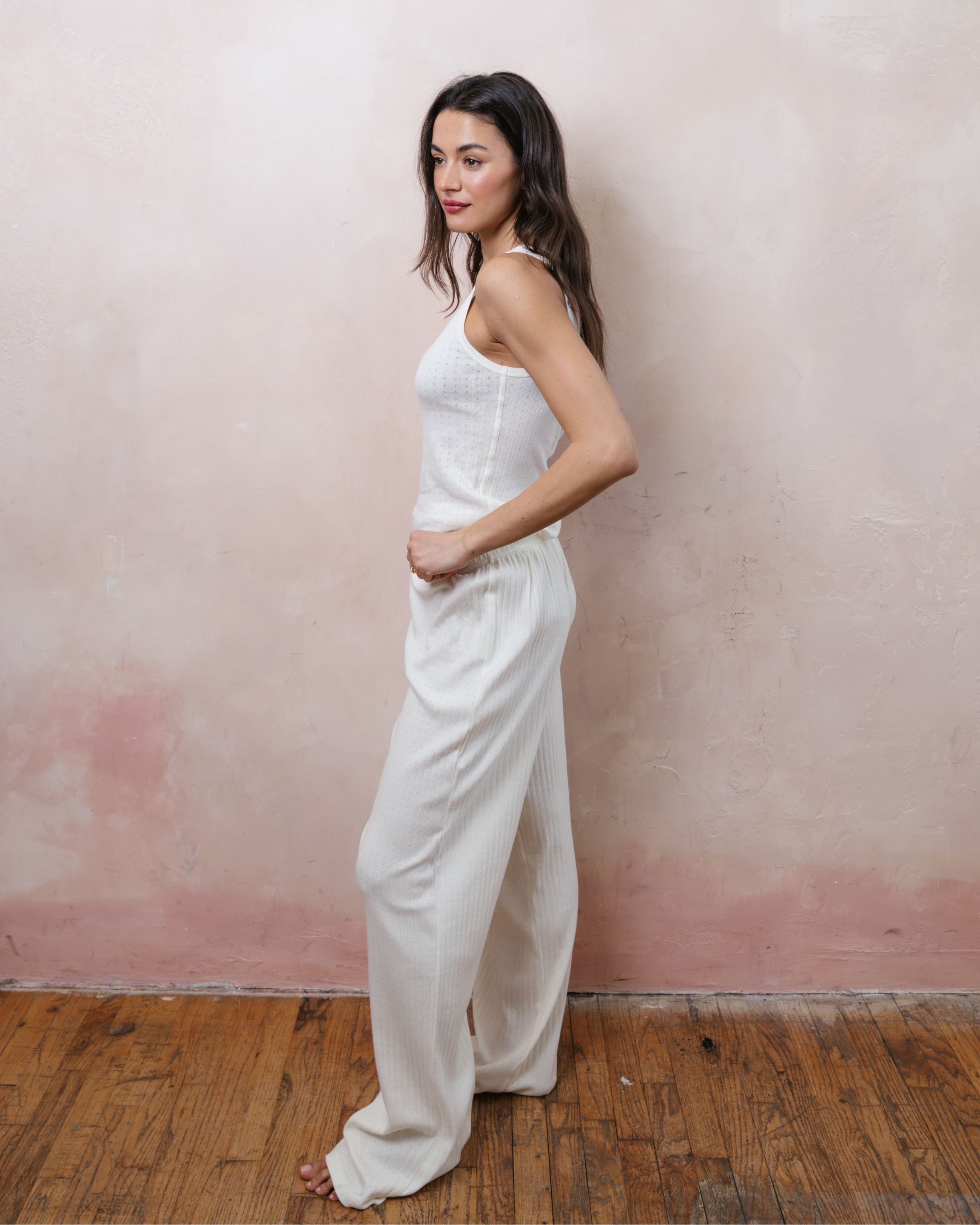 Pointelle Cotton Boxer Pants - Pearl