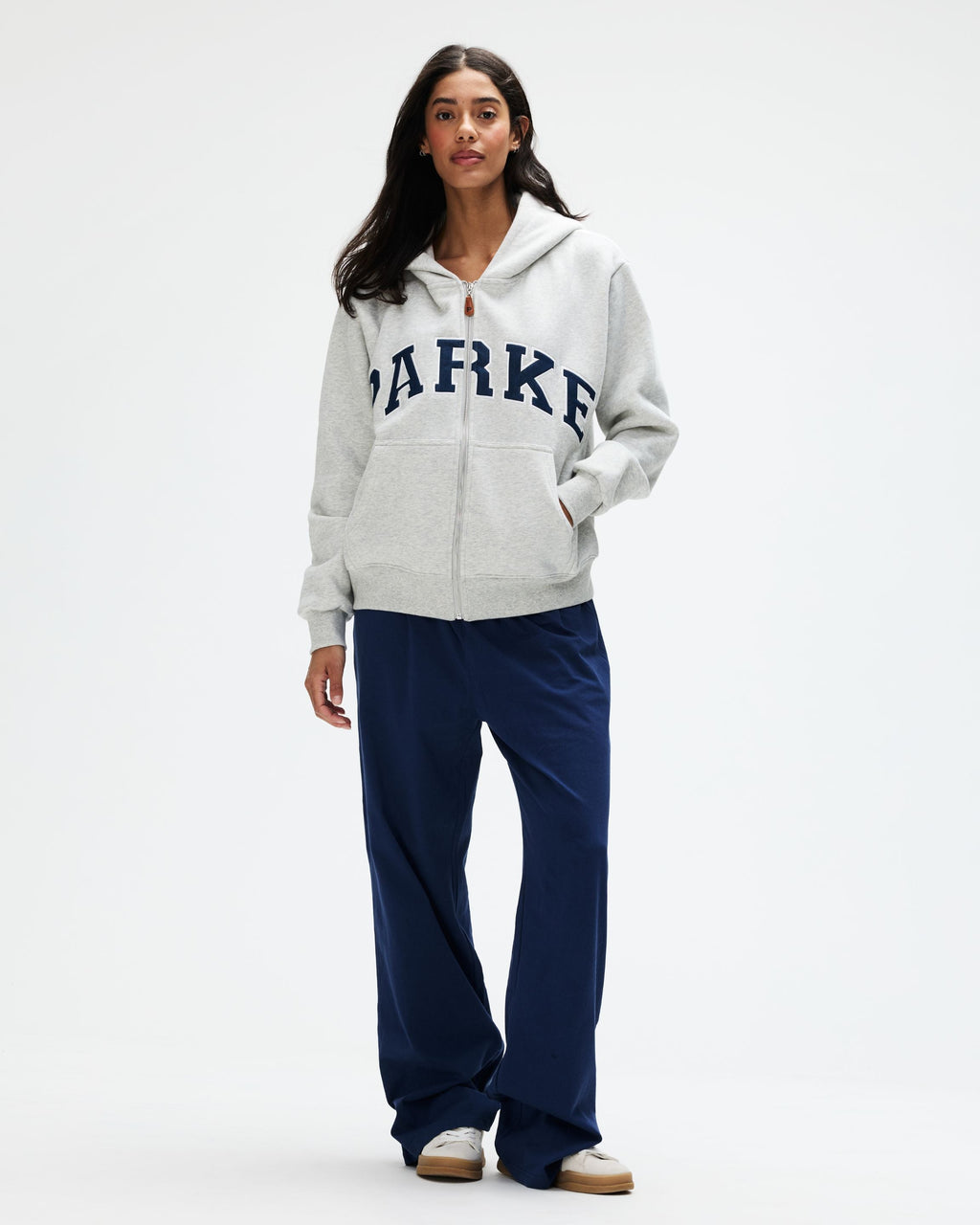 OG Varsity Zip Up Hoodie - Classic Grey + Denim