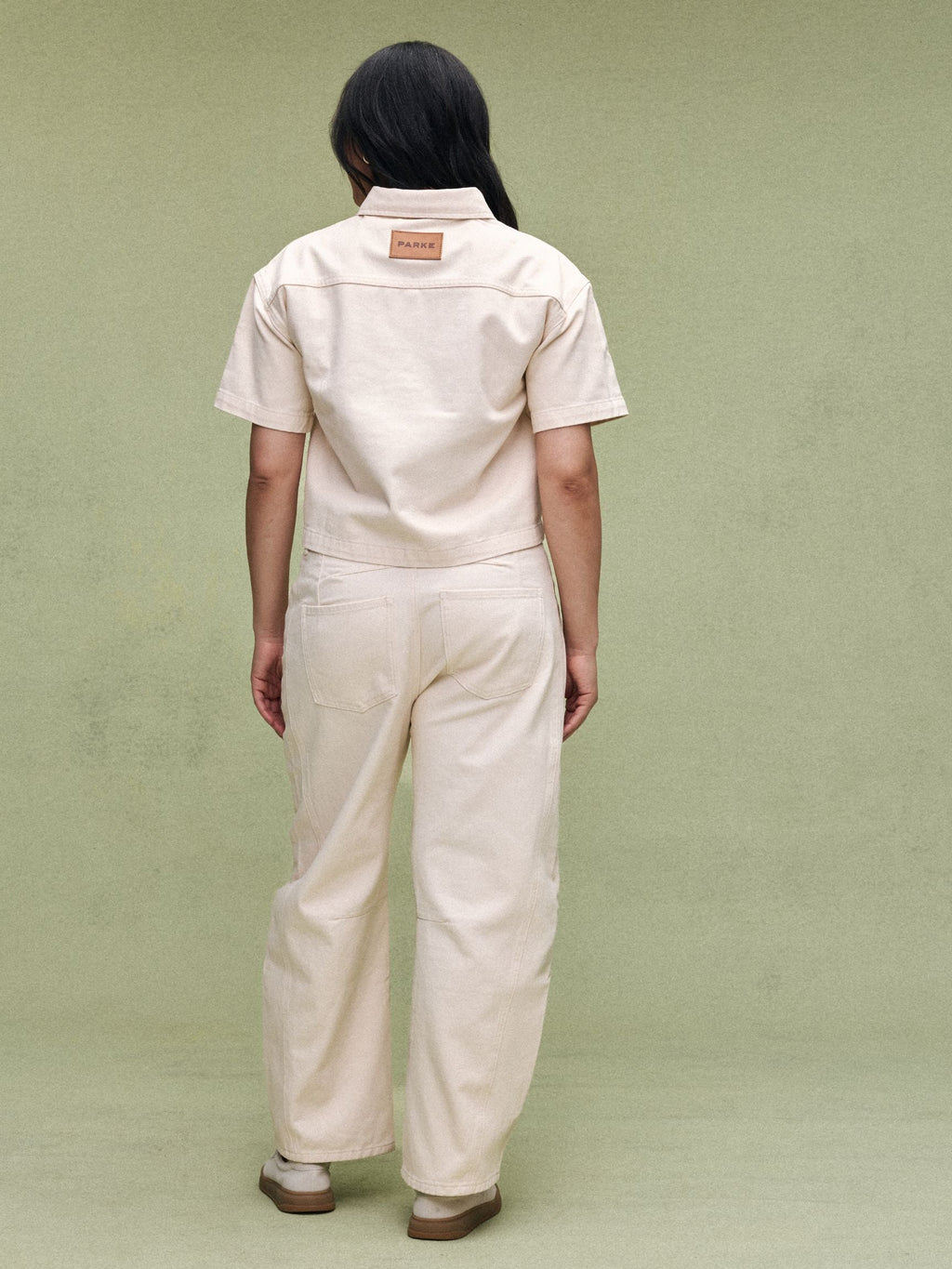 Cropped Short Sleeve Denim Shirt - Cream