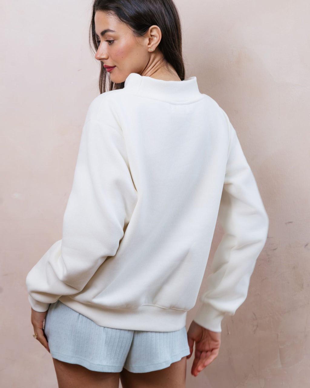Bridal Varsity Mockneck - Pearl + Pale Blue