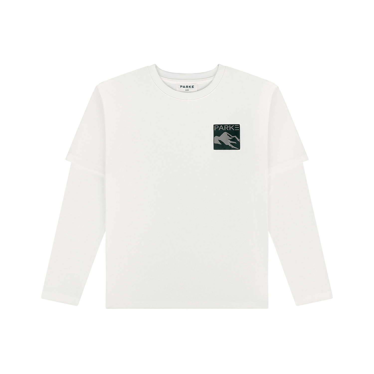 Layered Graphic Long Sleeve Shirt - White + Patch