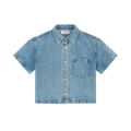 Cropped Short Sleeve Denim Shirt - Vintage Wash