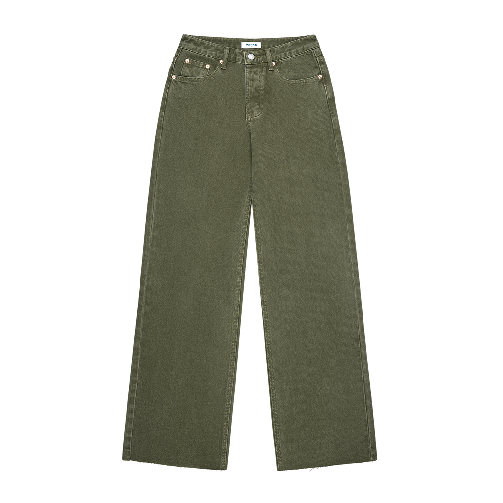 Low Rise Baggy Jeans - Olive
