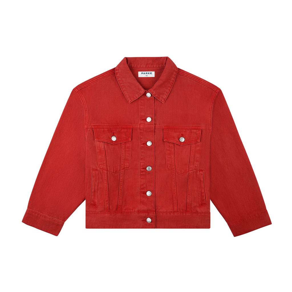 Oversized Denim Jacket - Washed Red